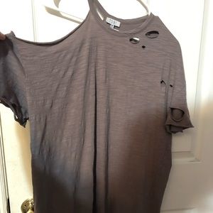 TOBI taupe T-shirt dress, tons of distressing!